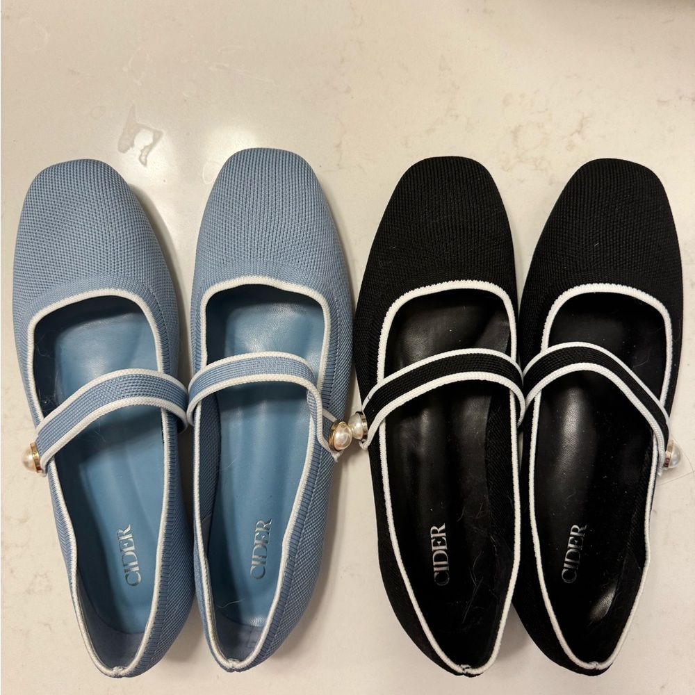 2 pairs of Cider Square Toe Mary Jane Ballet Flats size 38 in Black & Blue